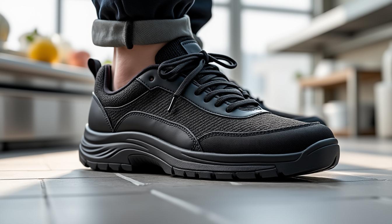 découvrez les chaussures de sécurité de cuisine noires s2 src tony, conçues spécialement pour les cuisiniers. alliant confort, style et protection, ces modèles sont idéaux pour travailler en toute sécurité dans les environnements culinaires. ne compromisez pas votre sécurité tout en restant élégant en cuisine.