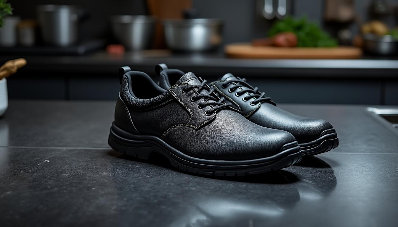 découvrez les chaussures de sécurité de cuisine noires s2 src tony, spécialement conçues pour les cuisiniers. alliant confort, sécurité et style, ces modèles garantissent une protection optimale tout en restant élégants en milieu professionnel. parfaites pour les chefs modernes.