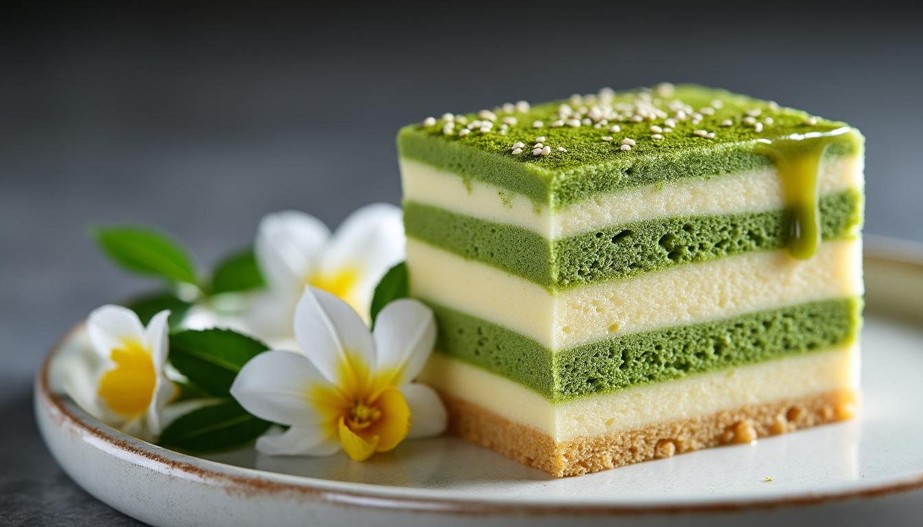 découvrez les secrets d'un entremet au thé matcha raffiné et savoureux, inspiré des techniques des grands chefs. apprenez étape par étape comment réaliser ce dessert élégant qui ravira vos invités et éveillera vos papilles. prêt à impressionner ?