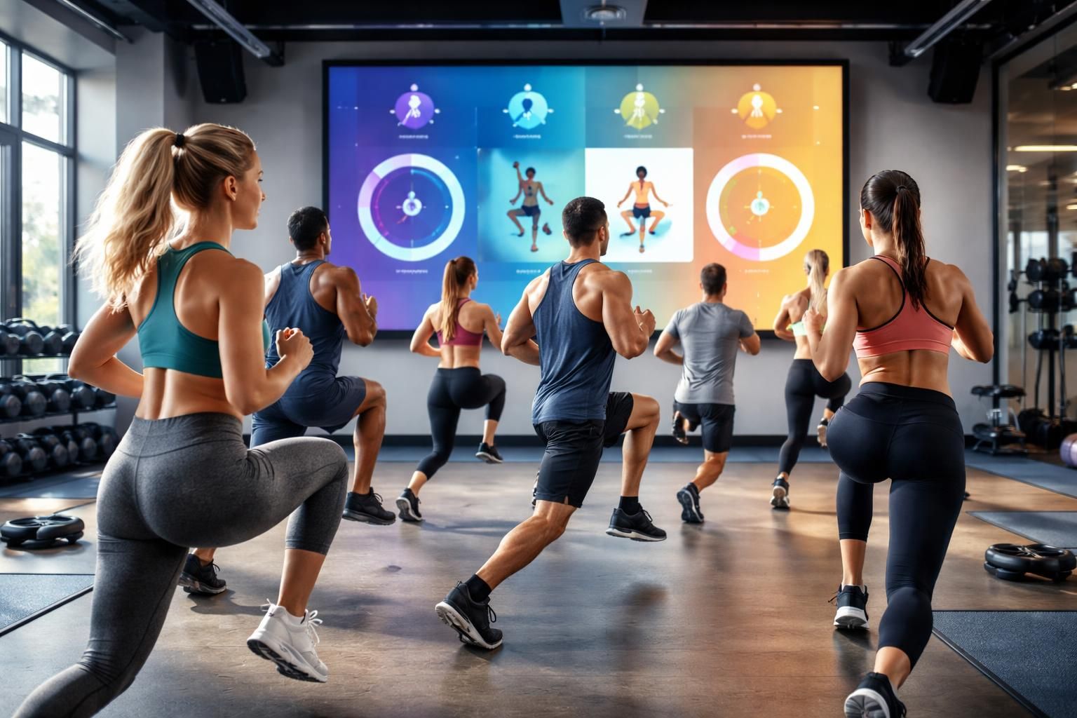 découvrez nos cours collectifs avec écran de projection pour suivre facilement vos routines et chronos. pratique et interactif, améliorez vos performances en groupe.