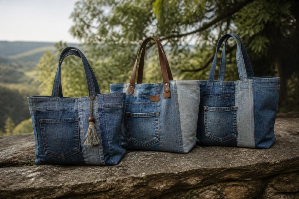 découvrez nos cabas vintage en jean recyclé, des accessoires uniques pour personnaliser votre style tout en adoptant une démarche éco-responsable.