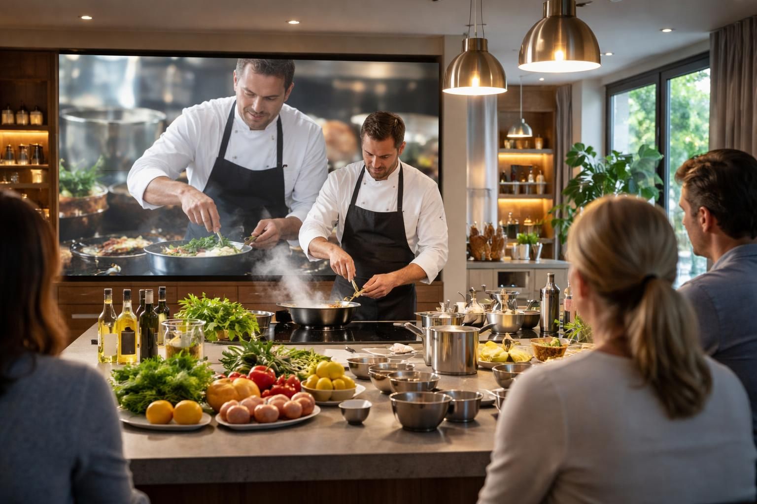 profitez d'une masterclass de chef exceptionnelle directement chez vous grâce à un écran de projection 4k pour une expérience culinaire immersive et haute définition.