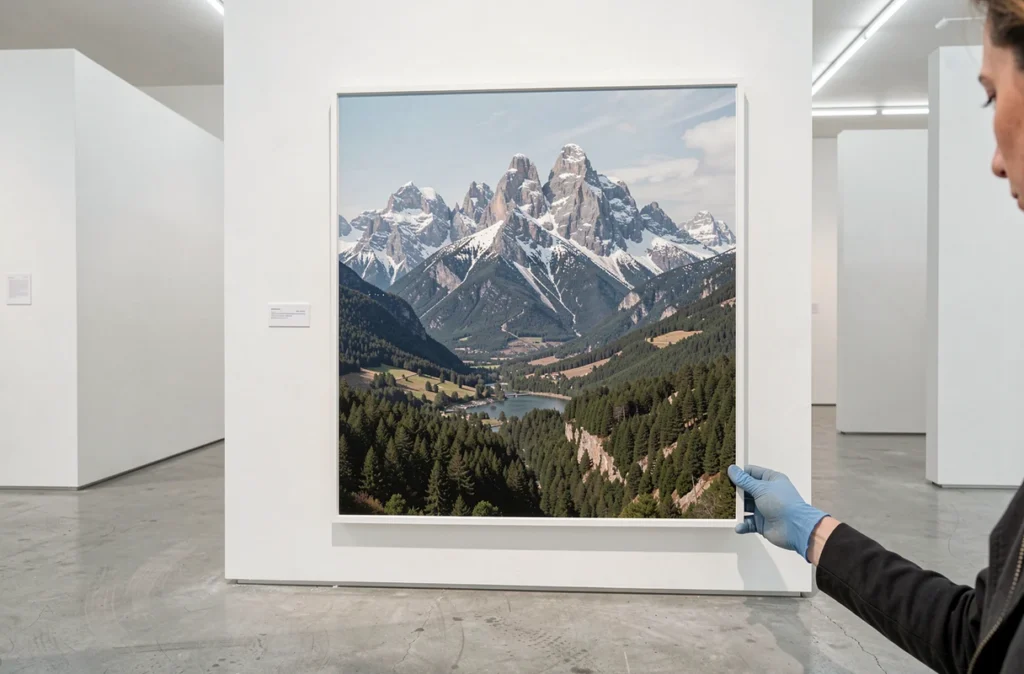 Tirage photographique d'art corse encadré dans une galerie blanche, paysage montagnard imprimé en grand format