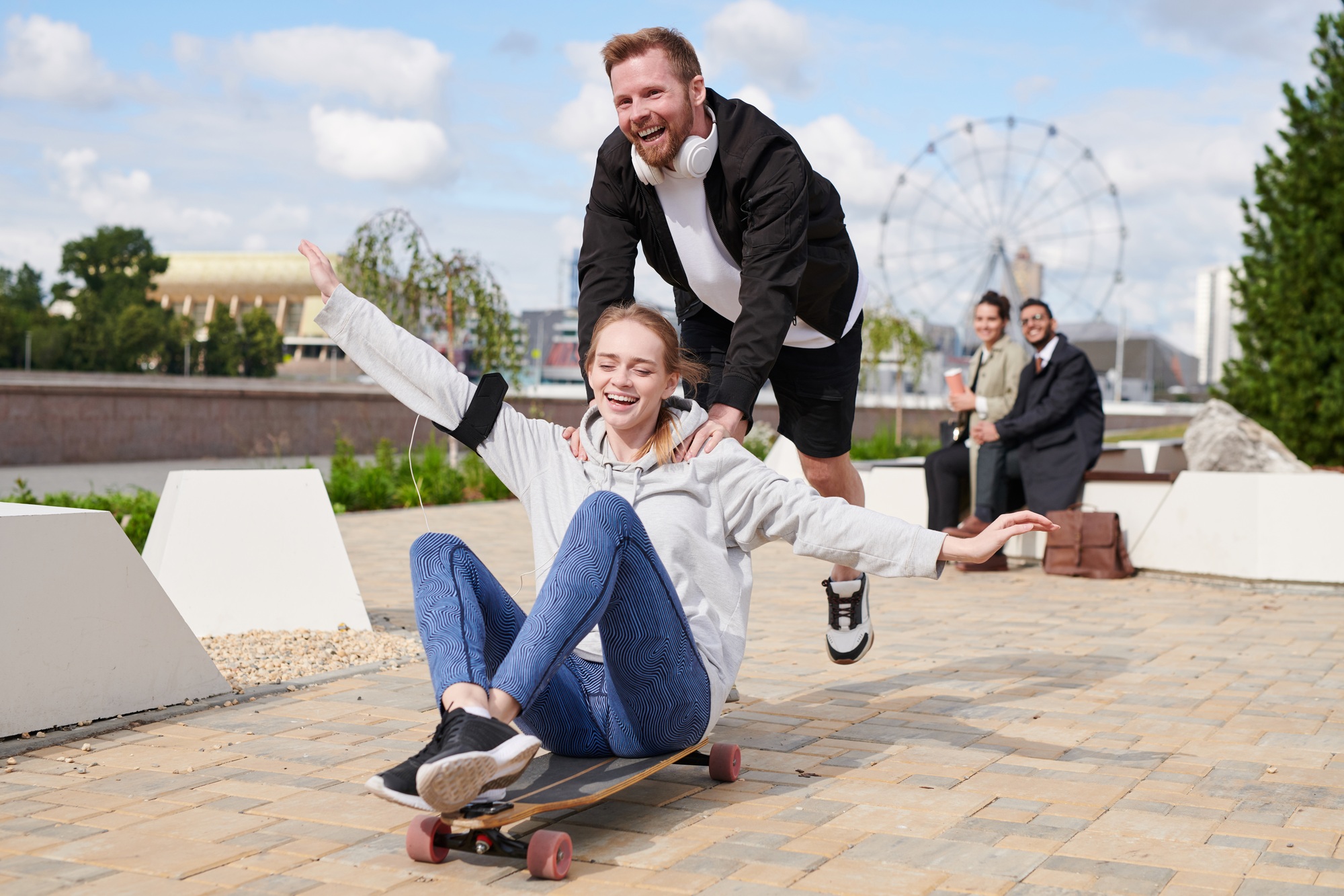 Friends riding on skateboard